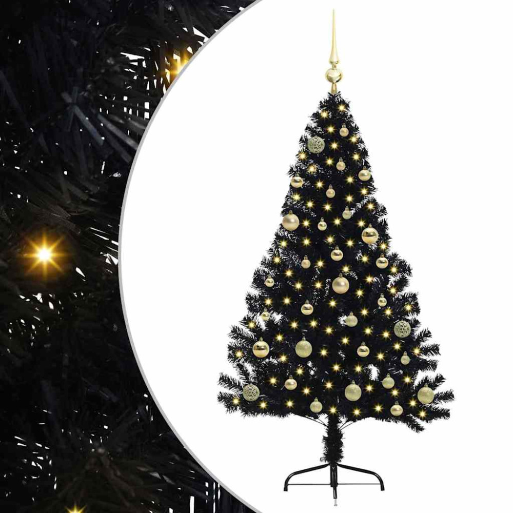 Produktbild för Konstgjord Förbelyst Julgran Svart 150 cm PVC