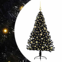 Produktbild för Konstgjord Förbelyst Julgran Svart 150 cm PVC
