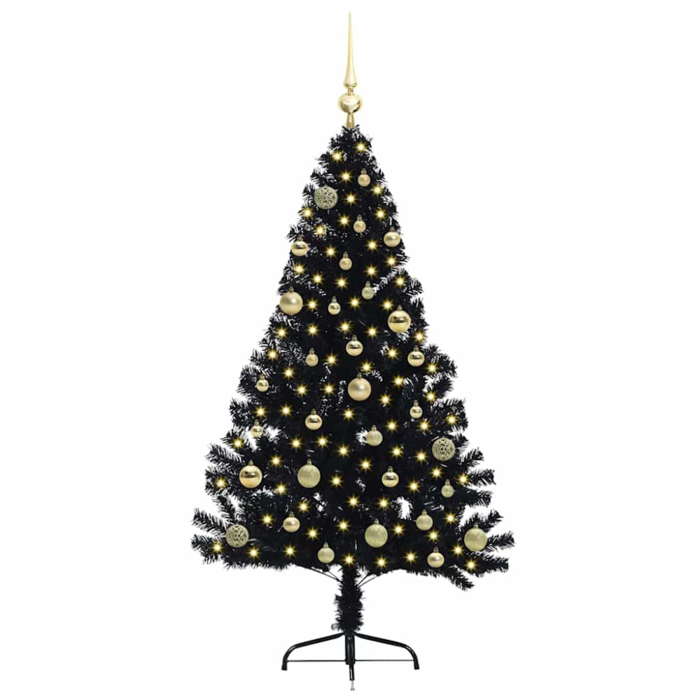 Produktbild för Konstgjord Förbelyst Julgran Svart 150 cm PVC