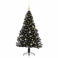 Produktbild för Konstgjord Förbelyst Julgran Svart 150 cm PVC