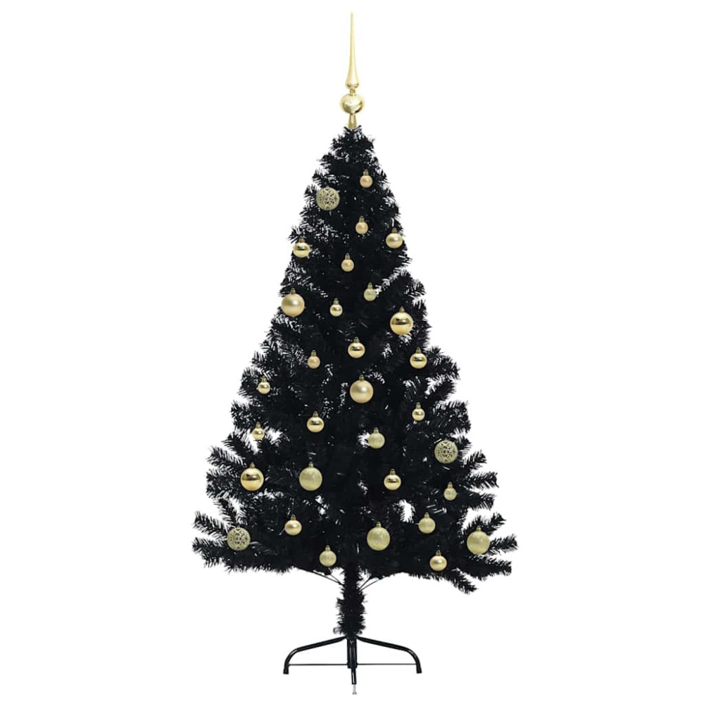 Produktbild för Konstgjord Förbelyst Julgran Svart 150 cm PVC
