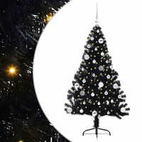 Produktbild för Konstgjord Förbelyst Julgran Svart 150 cm PVC
