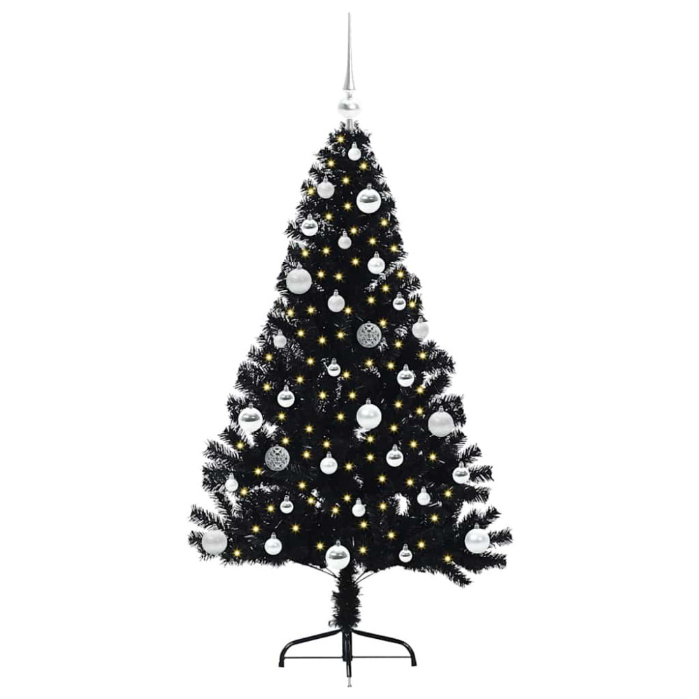 Produktbild för Konstgjord Förbelyst Julgran Svart 150 cm PVC