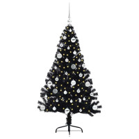 Produktbild för Konstgjord Förbelyst Julgran Svart 150 cm PVC