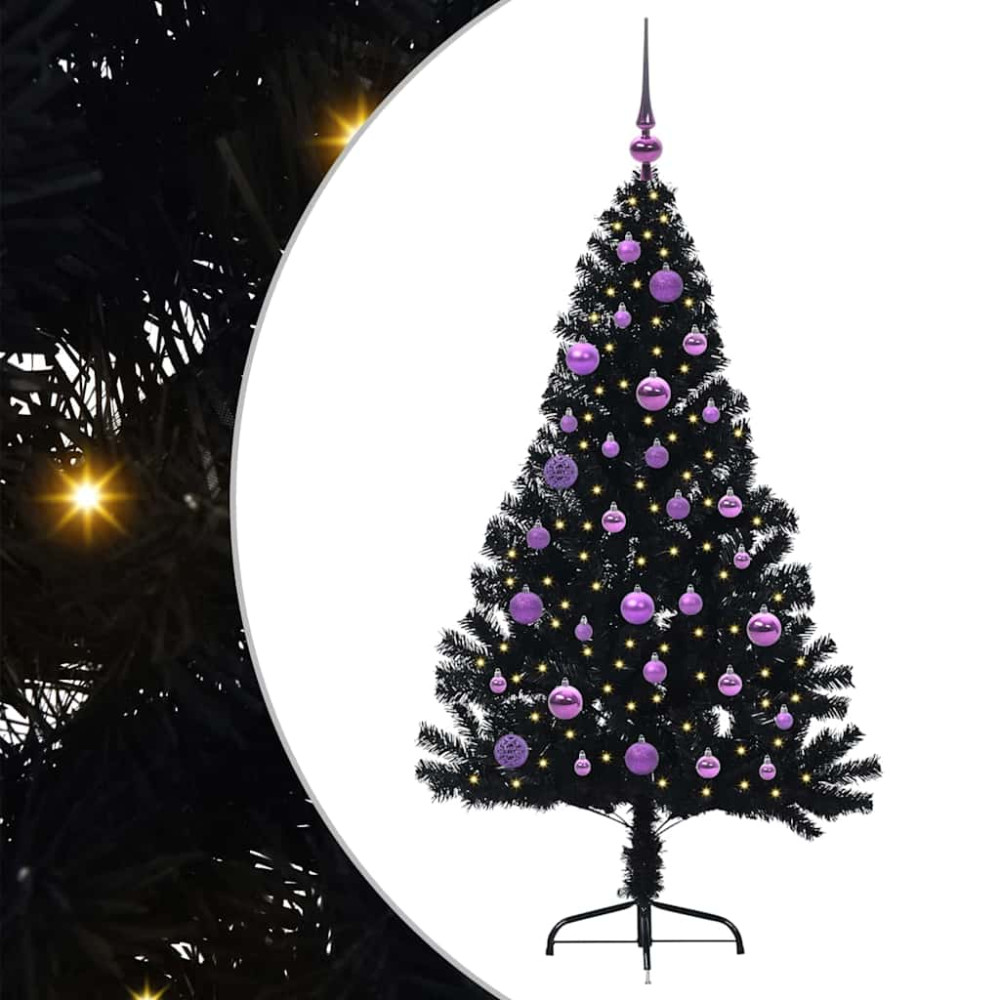 Produktbild för Konstgjord Förbelyst Julgran Svart 150 cm PVC