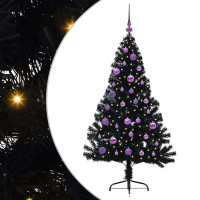 Produktbild för Konstgjord Förbelyst Julgran Svart 150 cm PVC