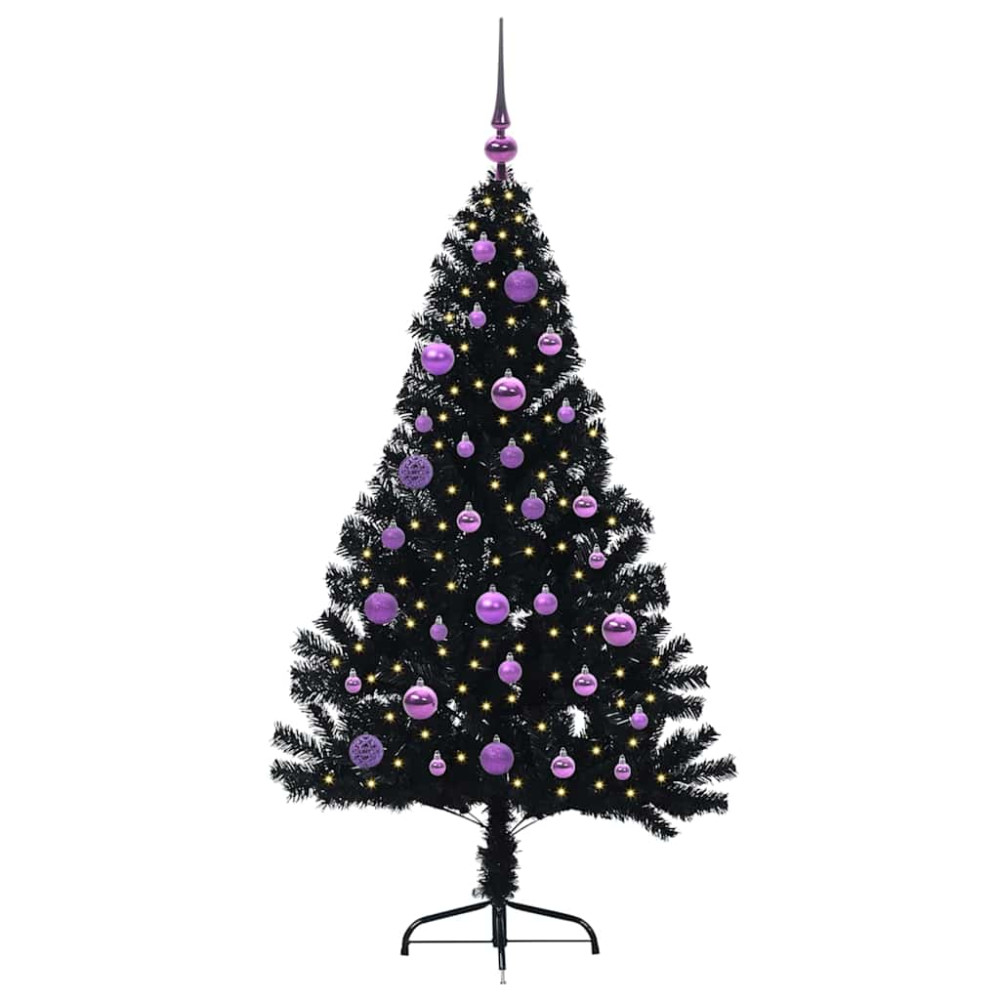 Produktbild för Konstgjord Förbelyst Julgran Svart 150 cm PVC