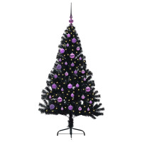 Produktbild för Konstgjord Förbelyst Julgran Svart 150 cm PVC