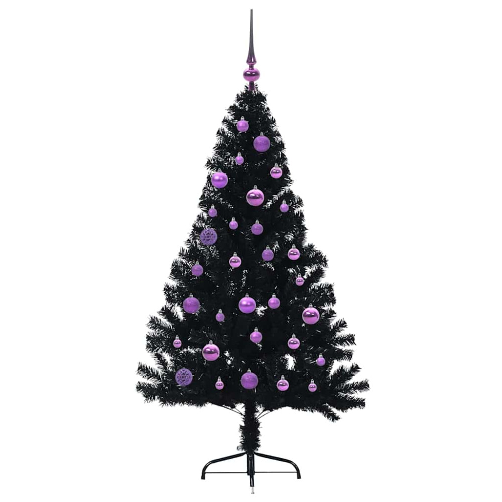 Produktbild för Konstgjord Förbelyst Julgran Svart 150 cm PVC