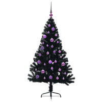 Produktbild för Konstgjord Förbelyst Julgran Svart 150 cm PVC