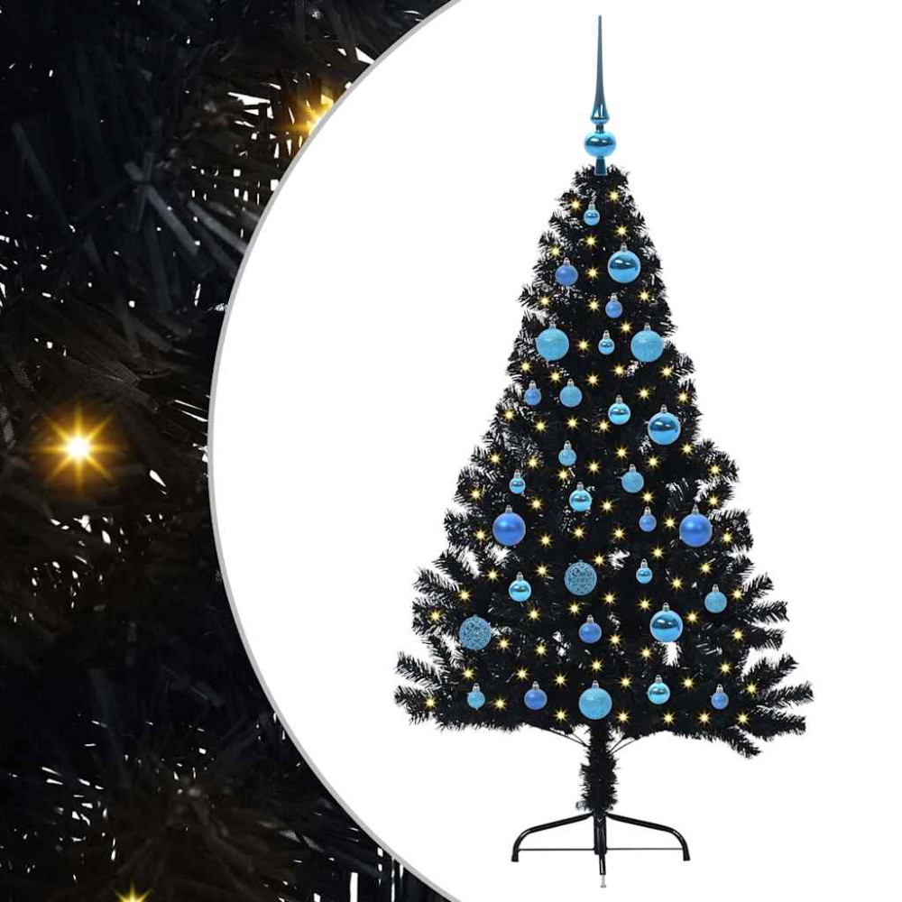 Produktbild för Konstgjord Förbelyst Julgran Svart 150 cm PVC