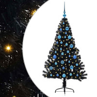Produktbild för Konstgjord Förbelyst Julgran Svart 150 cm PVC