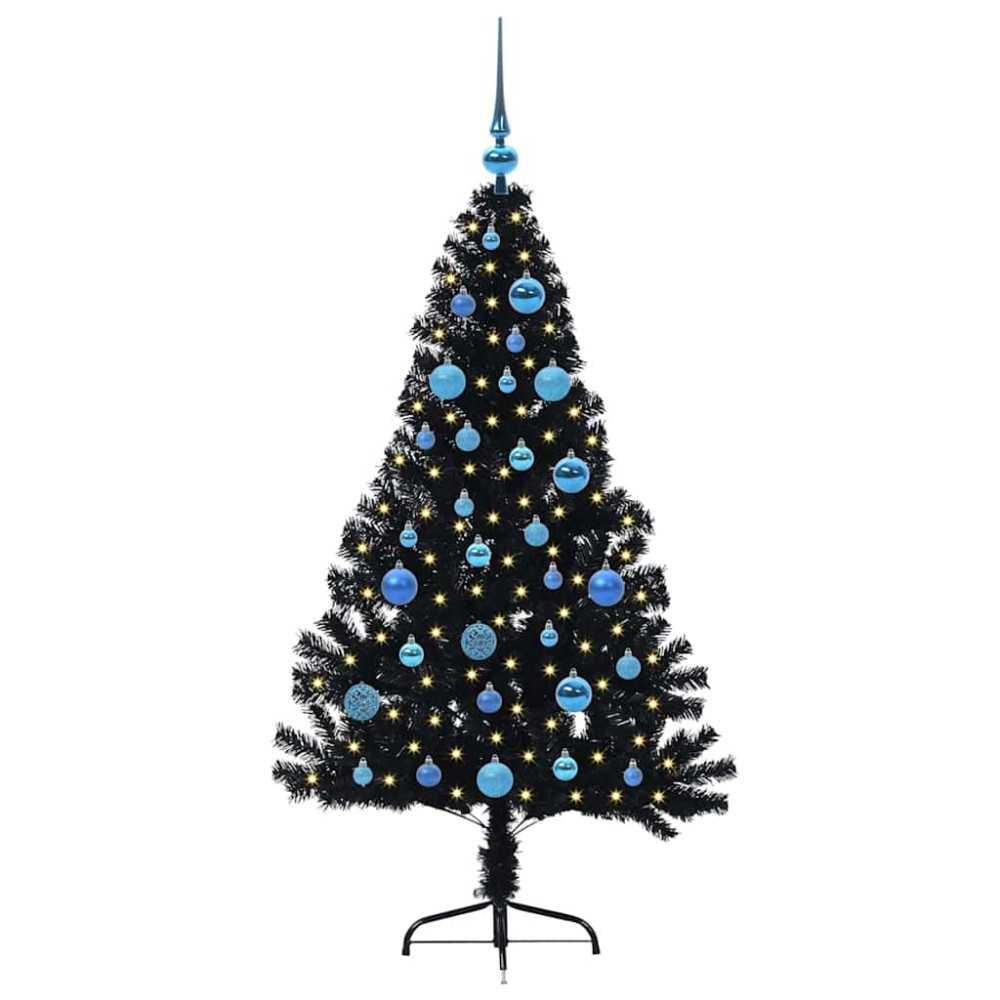 Produktbild för Konstgjord Förbelyst Julgran Svart 150 cm PVC