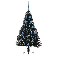 Produktbild för Konstgjord Förbelyst Julgran Svart 150 cm PVC