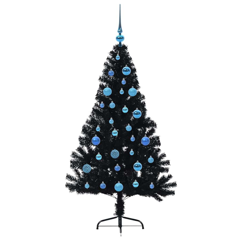 Produktbild för Konstgjord Förbelyst Julgran Svart 150 cm PVC