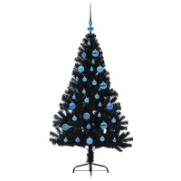 Produktbild för Konstgjord Förbelyst Julgran Svart 150 cm PVC