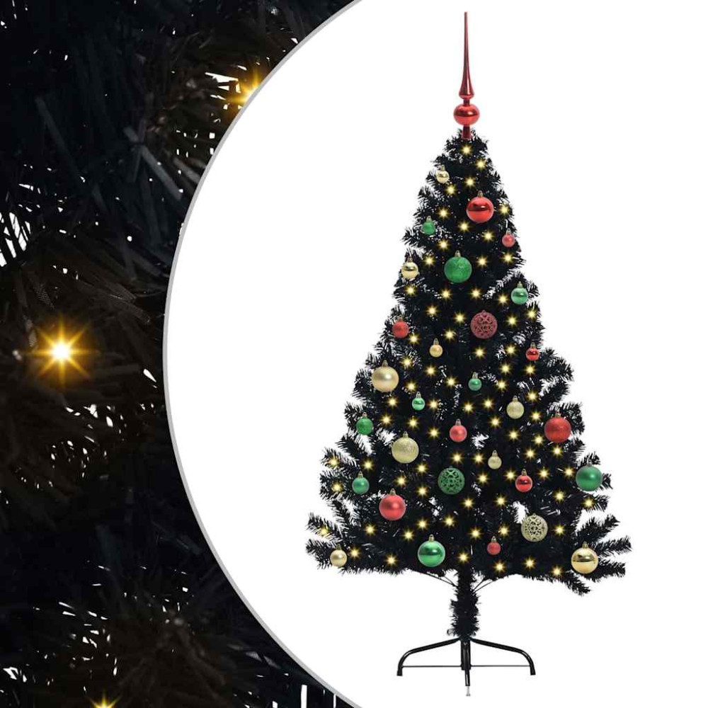Produktbild för Konstgjord Förbelyst Julgran Svart 150 cm PVC