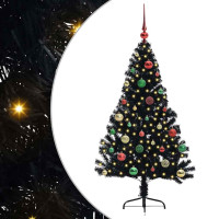 Produktbild för Konstgjord Förbelyst Julgran Svart 150 cm PVC