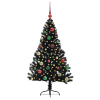 Produktbild för Konstgjord Förbelyst Julgran Svart 150 cm PVC