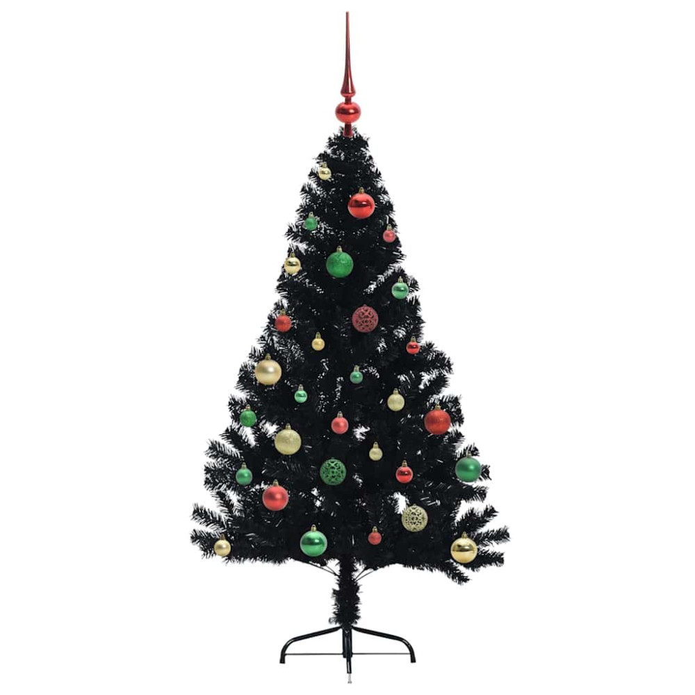 Produktbild för Konstgjord Förbelyst Julgran Svart 150 cm PVC