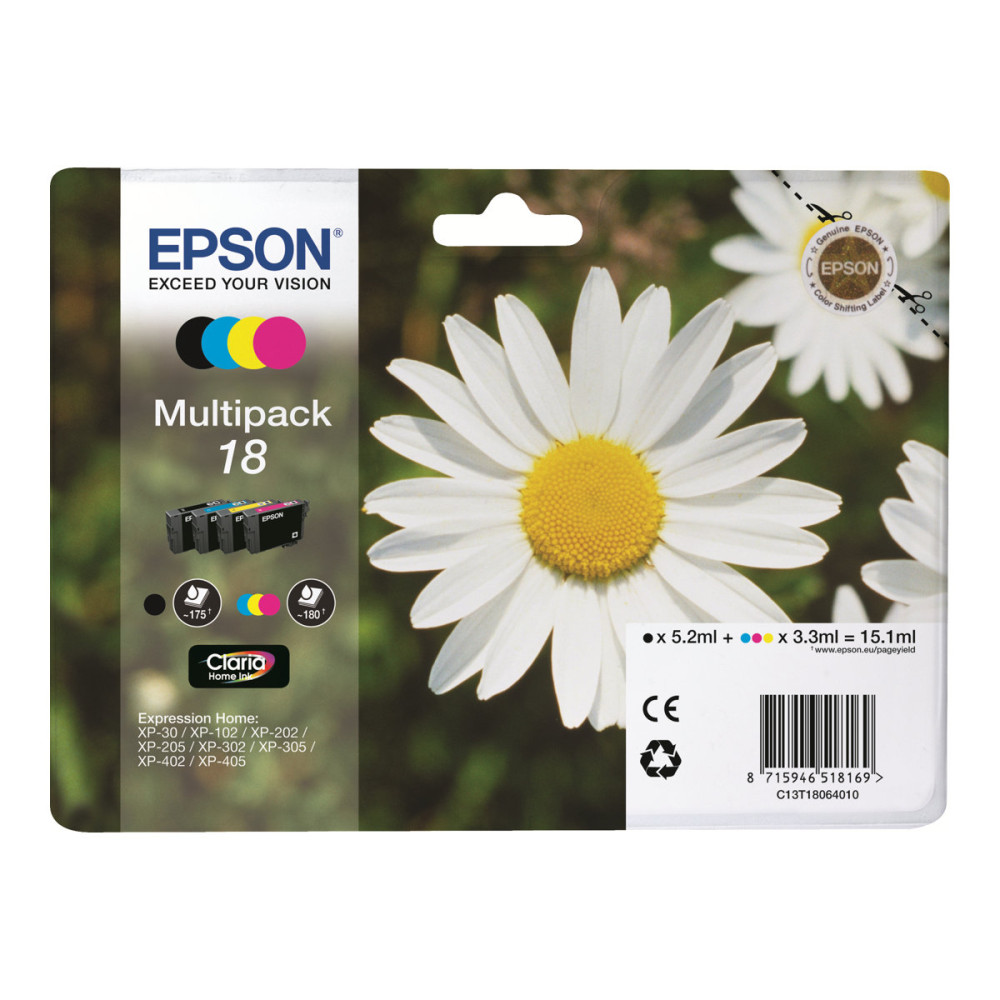 Produktbild för Epson 18 Multipack - 4-pack - svart, gul, cyan, magenta - original - bläckpatron
