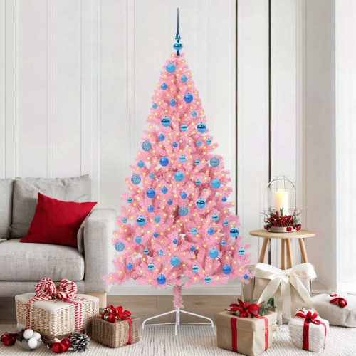 vidaXL Konstgjord Förbelyst Julgran med 300 LED-lampor Rosa 180 cm PVC - Julgranar & tillbehör