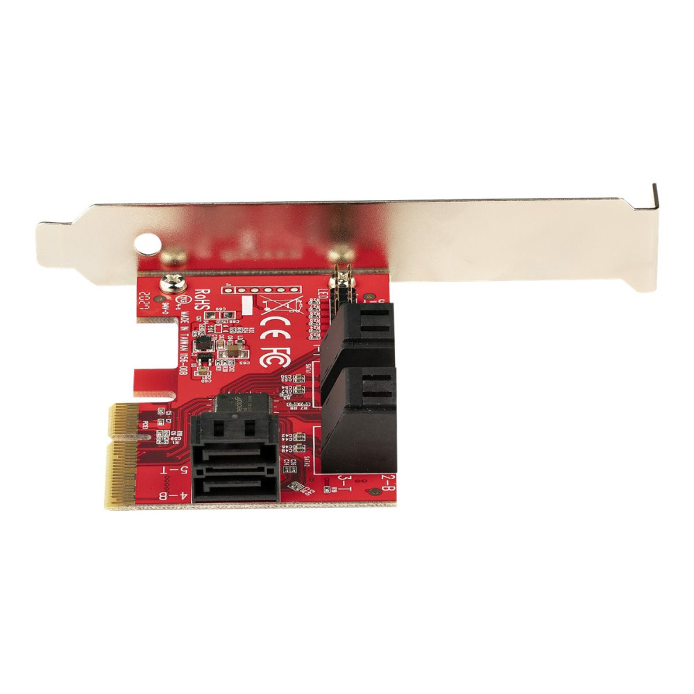 Produktbild för StarTech.com SATA PCIe-kort - 6-portars PCIe SATA-expansionskort - 6 Gbps - Lågprofilfäste - Staplade SATA-kontakter - ASM1166 Non-Raid - PCI Express till SATA-omvandlare - kontrollerkort - SATA 6Gb/s - PCIe 3.0 x4