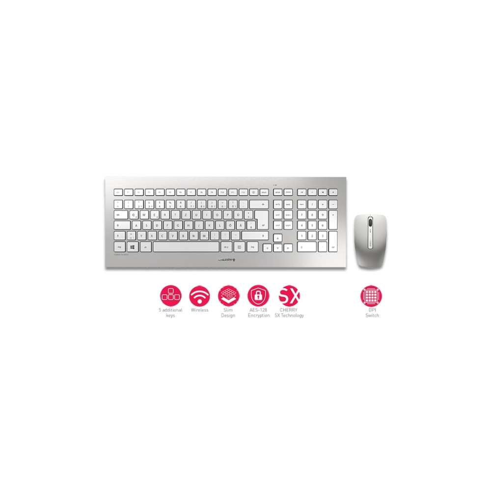 Produktbild för CHERRY DW 8000 - sats med tangentbord och mus - fransk - vit, silver Inmatningsenhet