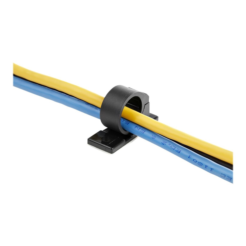 Produktbild för StarTech.com 100 självhäftande kabelhanteringsclips Svart - Nätverk/Ethernet/kontorsbord/datorsladdorganiserare - Självfästande kabel-/ledningshållare - Självhäftande nylonklämma brandklassad enligt UL/94V-2 - kabelklämmor - TAA-kompatibel
