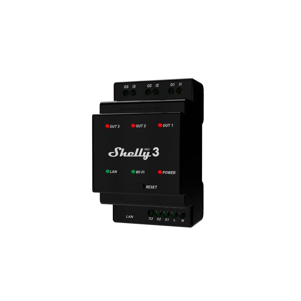 Produktbild för Shelly Pro 3, Sort, 802.11b, 802.11g, Wi-Fi 4 (802.11n), 2,4...