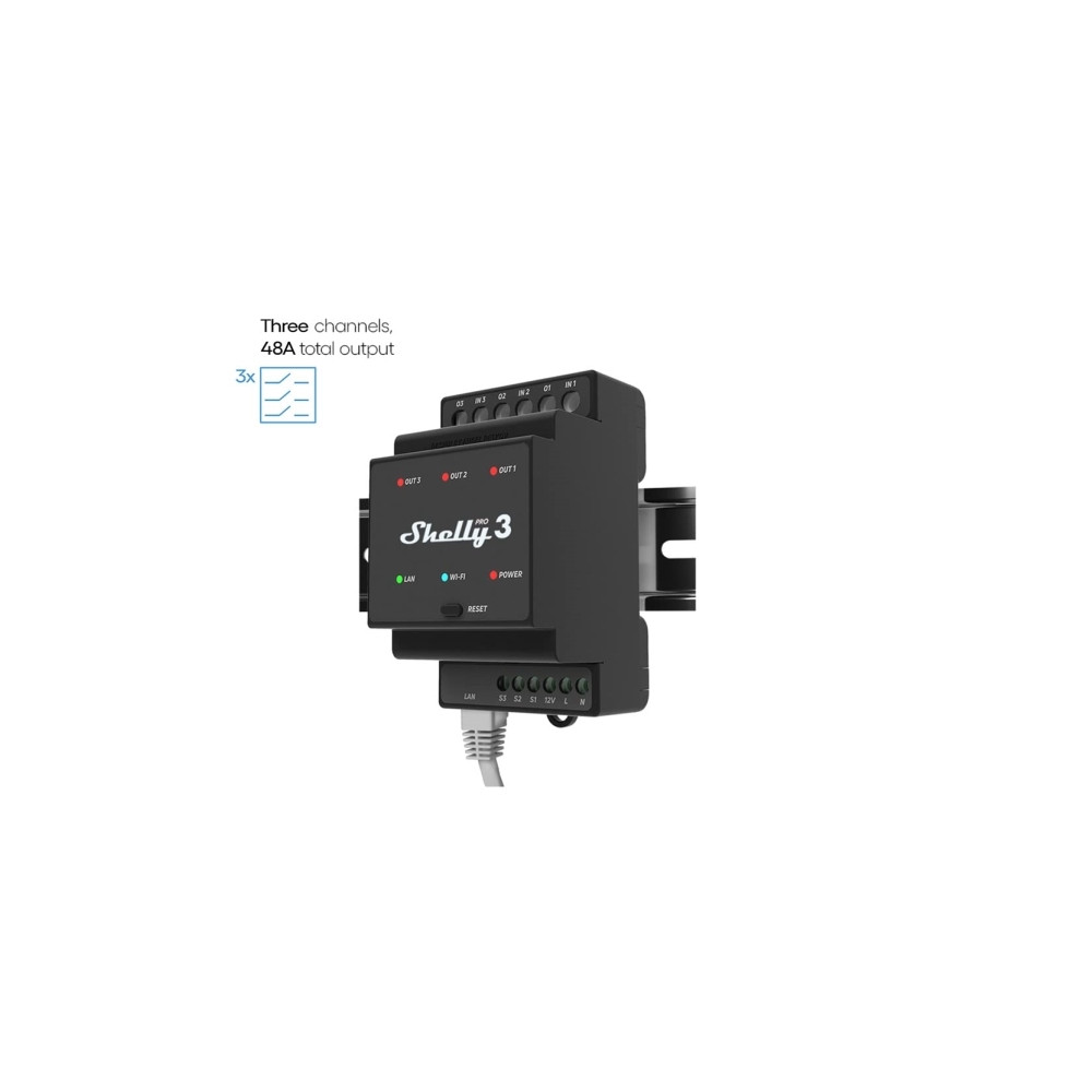 Produktbild för Shelly Pro 3, Sort, 802.11b, 802.11g, Wi-Fi 4 (802.11n), 2,4...