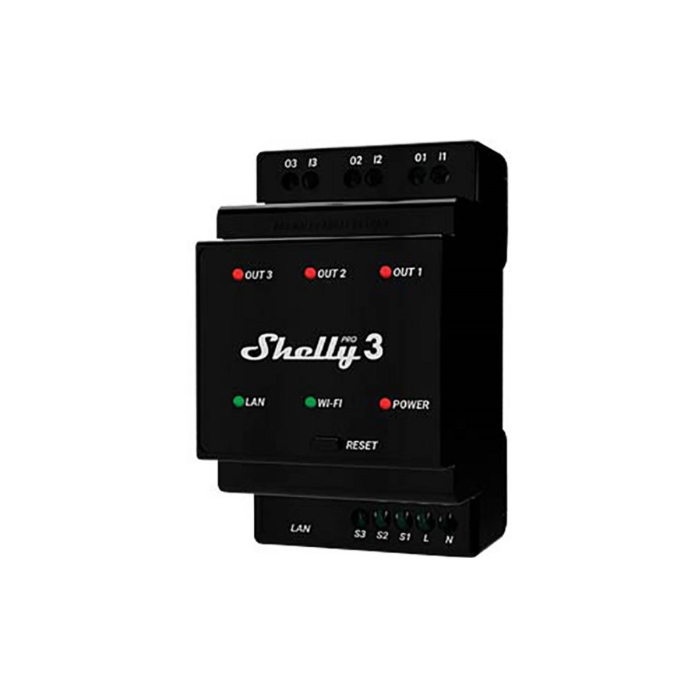 Produktbild för Shelly Pro 3, Sort, 802.11b, 802.11g, Wi-Fi 4 (802.11n), 2,4...