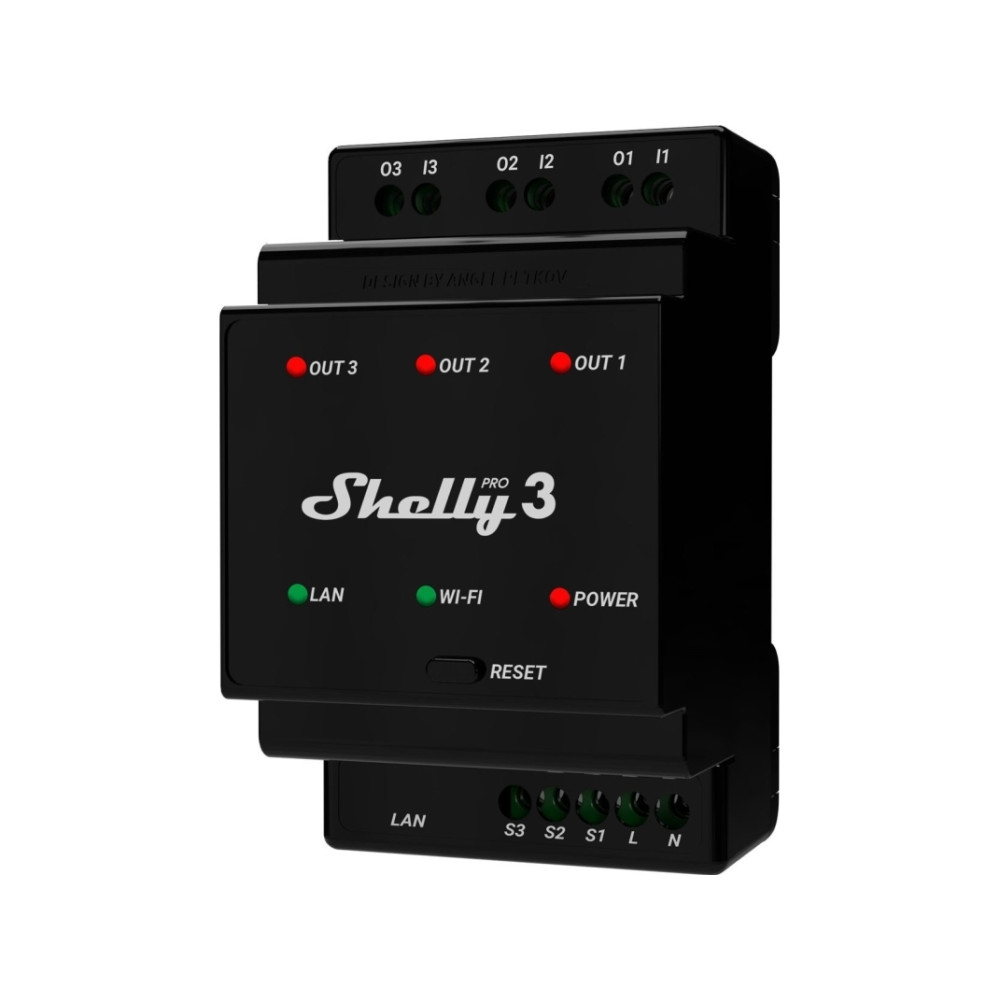 Produktbild för Shelly Pro 3, Sort, 802.11b, 802.11g, Wi-Fi 4 (802.11n), 2,4...