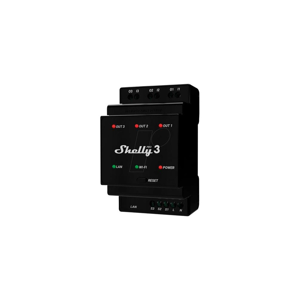 Produktbild för Shelly Pro 3, Sort, 802.11b, 802.11g, Wi-Fi 4 (802.11n), 2,4...