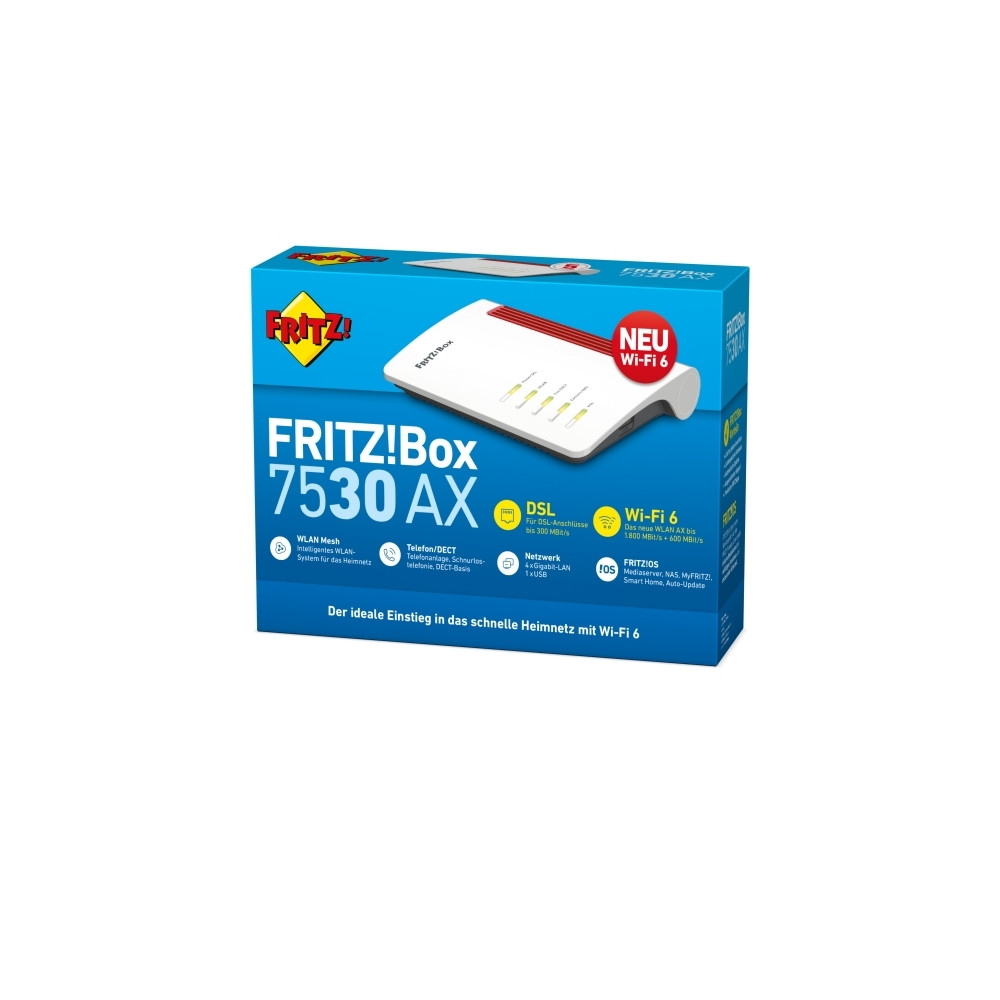 Produktbild för FRITZ!Box 7530 AX - trådlös router - DSL-modem - Wi-Fi 6 - skrivbordsmodell