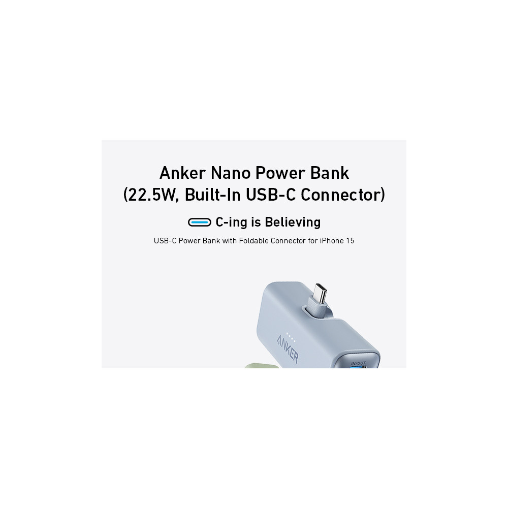 Produktbild för Anker Nano strömförsörjningsbank - 24 pin USB-C - 22.5 Watt
