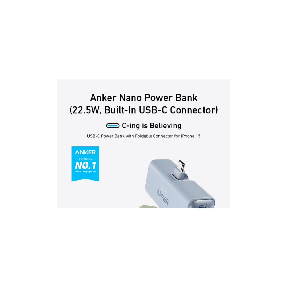 Produktbild för Anker Nano strömförsörjningsbank - 24 pin USB-C - 22.5 Watt