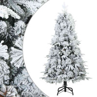 Produktbild för Konstgjord Vikbar Julgran Snö Flocked med stativ Vit 150 cm