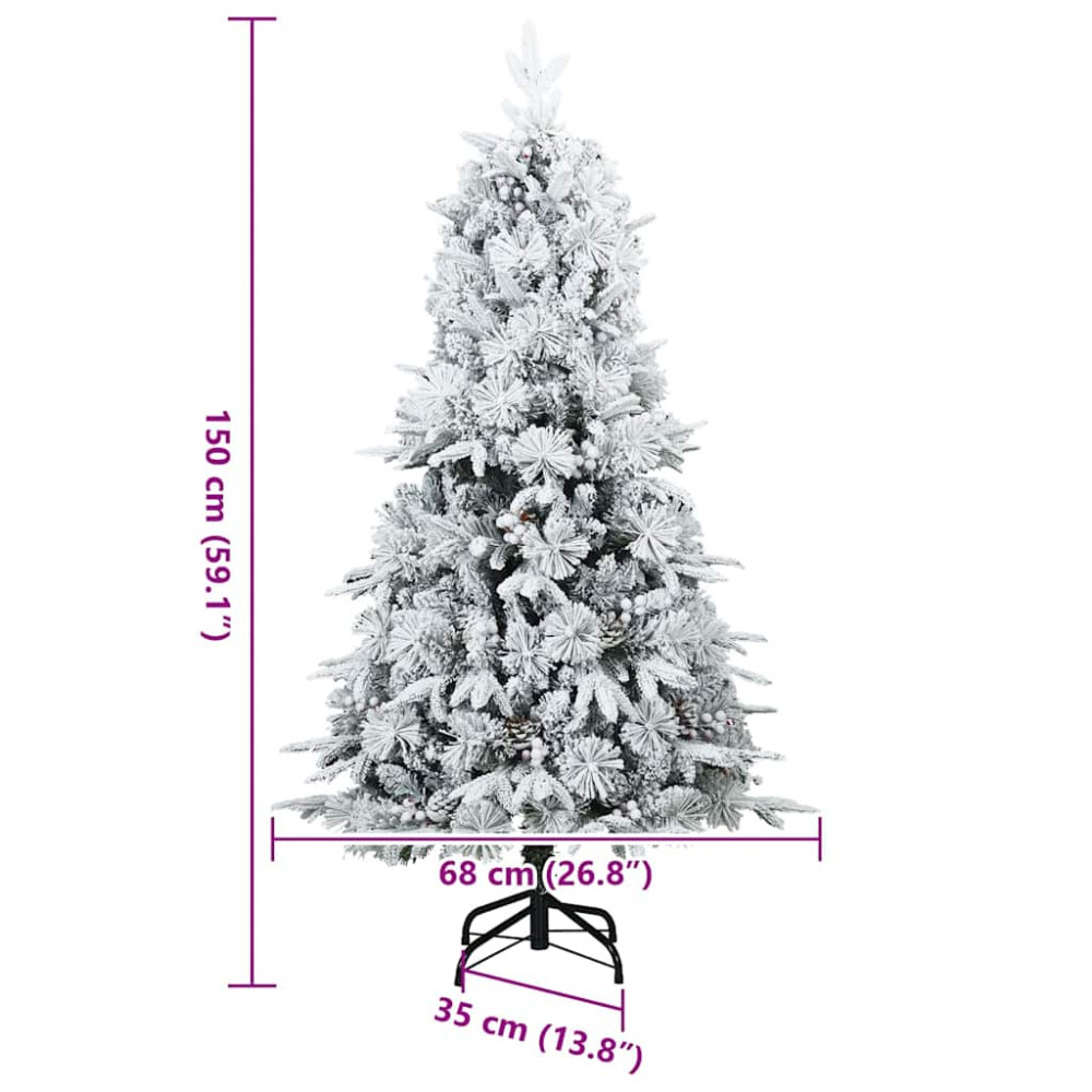 Produktbild för Konstgjord Vikbar Julgran Snö Flocked med stativ Vit 150 cm