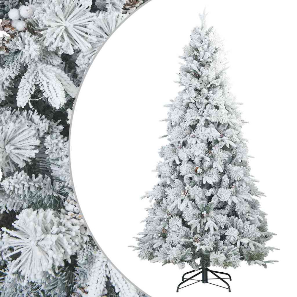 Produktbild för Konstgjord Vikbar Julgran Snö Flocked med stativ Vit 210 cm