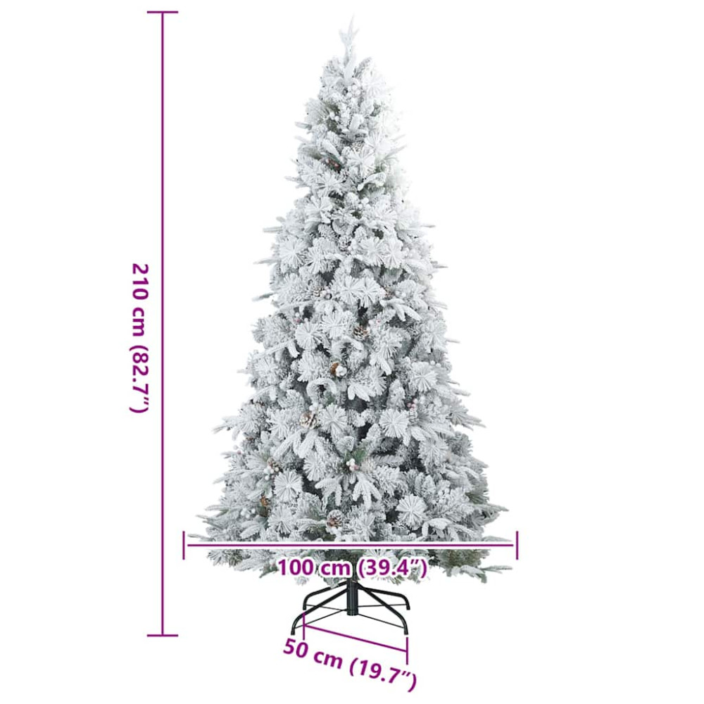Produktbild för Konstgjord Vikbar Julgran Snö Flocked med stativ Vit 210 cm