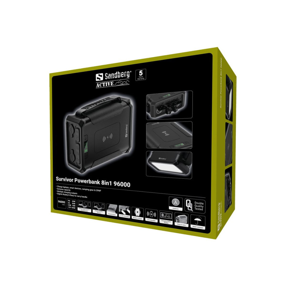Produktbild för Sandberg Active Survivor 8in1 power bank - + växelströmsadapter + bilströmsadapter x 32700 - 2 x USB, USB-C, DC5521 - 180 watt