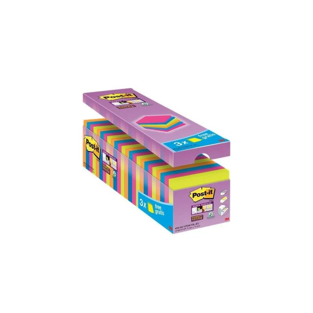 Produktbild för 3M 654SE24P, Torg, Blå, Grön, Orange, Rosa, papper, 76 mm, 7...