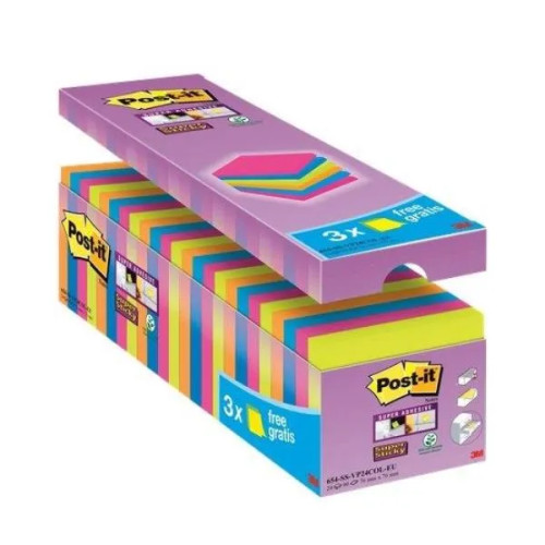 3M 3M 654SE24P, Torg, Blå, Grön, Orange, Rosa, papper, 76 mm, 7...