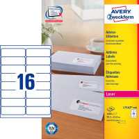 Produktbild för Adressetiketter, Avery L7162-100, 99,1 x 33,9 mm, 16 st per...