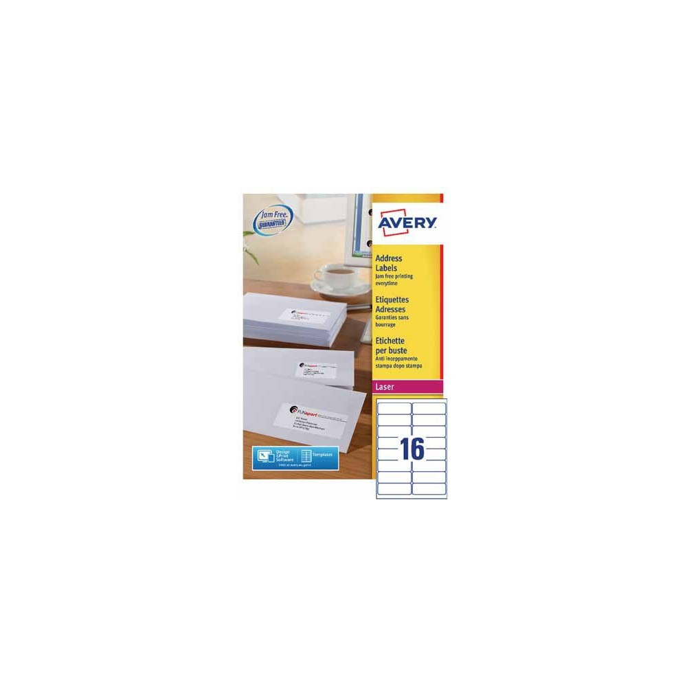 Produktbild för Adressetiketter, Avery L7162-100, 99,1 x 33,9 mm, 16 st per...
