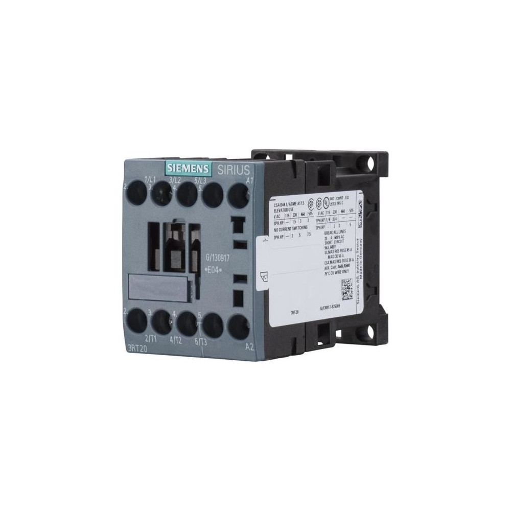 Produktbild för Siemens 3RT20171BB42, Kontaktor, Sort, IP20, 45 mm, 73 mm, 5...