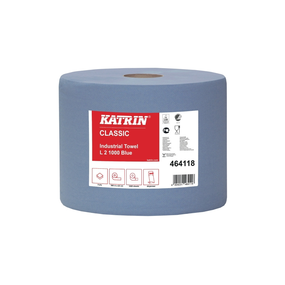 Produktbild för Handdukspapper katrin 464118 classic, industriell, blå, 2 ru...