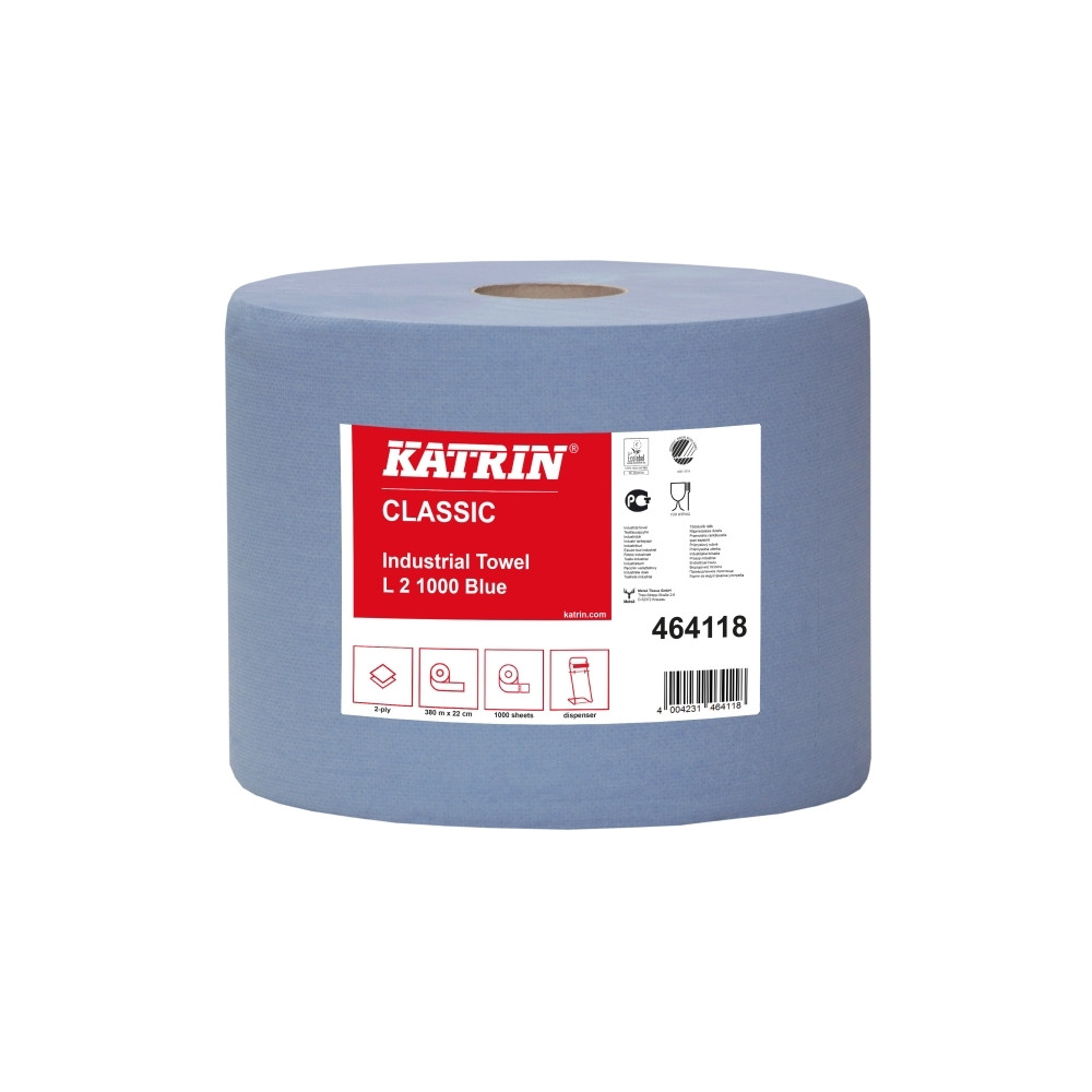 Produktbild för Handdukspapper katrin 464118 classic, industriell, blå, 2 ru...