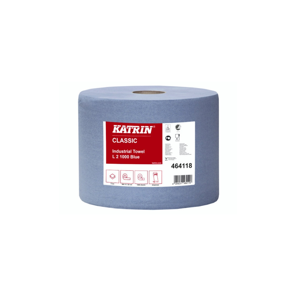 Produktbild för Handdukspapper katrin 464118 classic, industriell, blå, 2 ru...